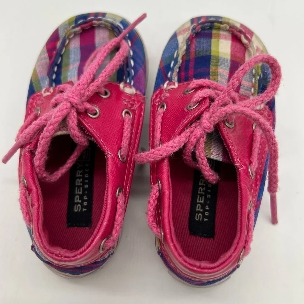 SPERRY TOP SIDERS BABY GIRL PINK AND BLUE PLAID SIZE CRIB 4
